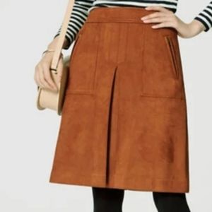 Loft Suede Tan/Copper Center Pleated Lined Skirt Size 6